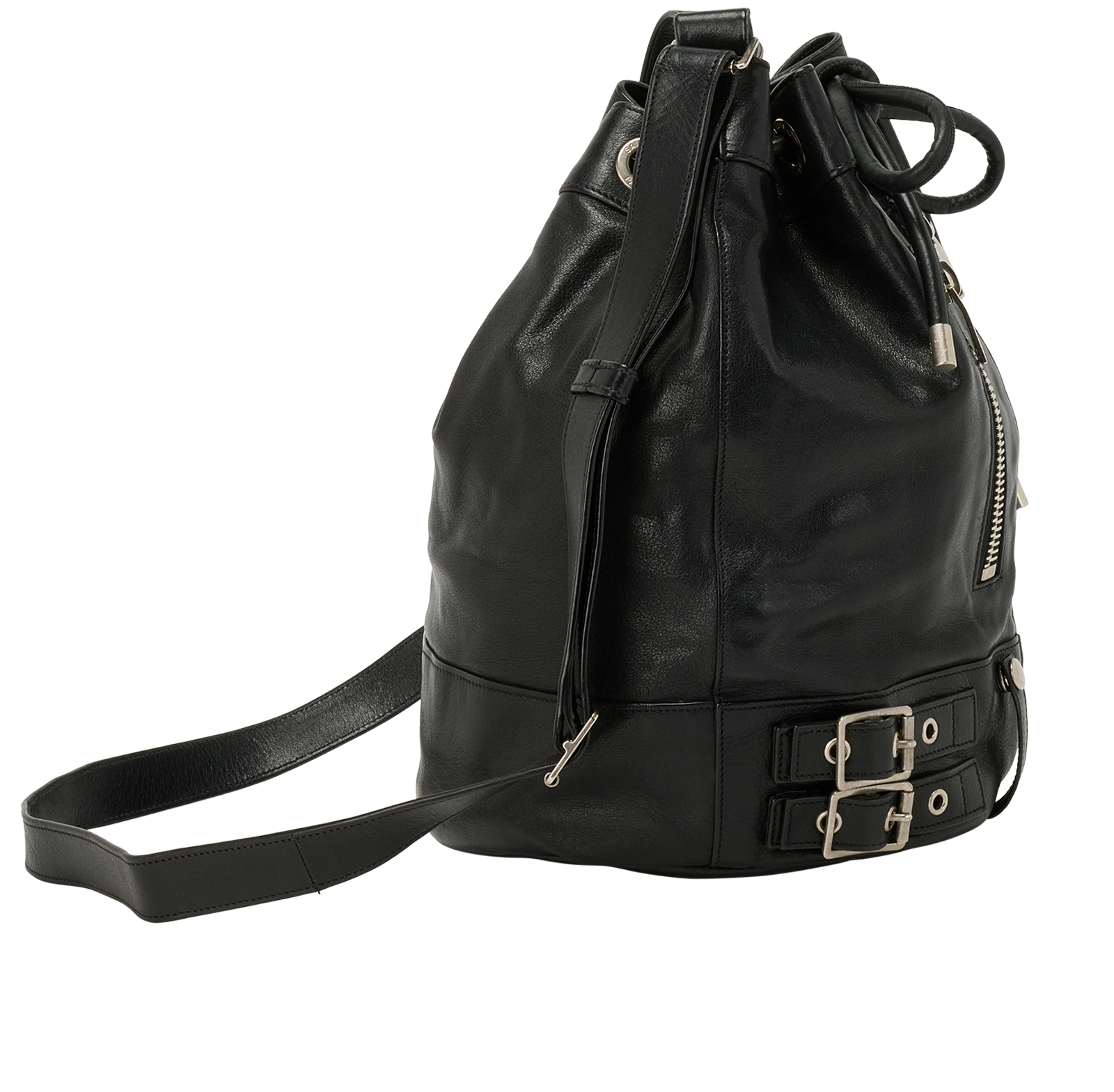 Medium Rider Bucket Bag, &pound;595, Handbags, Black, Leather, Side view